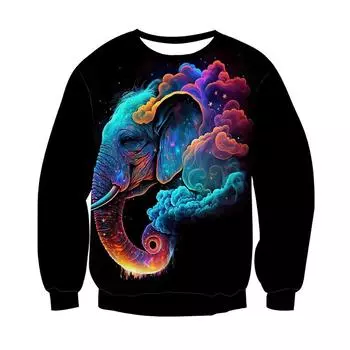 Осенний крутой мужской пуловер с 3D-принтом в виде животных, свободный топ с длинными рукавами и круглым вырезом, толстовка в стиле хип-хоп, уличная мужская одежда S