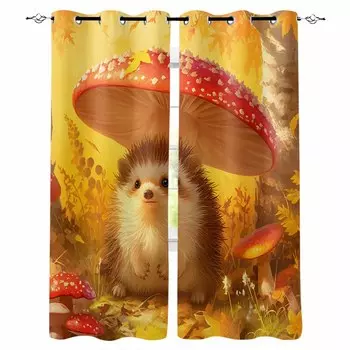 Осенний лес гриб кленовый лист ежик затемняющие шторы для гостиной спальни оконные шторы шторы W135 x H60cm