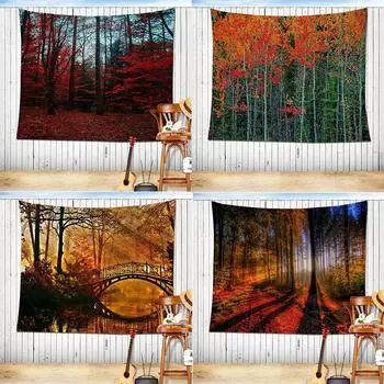 Осенний лес опавшие листья декоративный гобелен домашняя стена гостиная офис декоративный гобелен 100x75cm