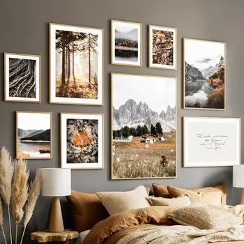 Осенний лес опавшие листья Тихий дом у озера настенные художественные принты домашний декор фотографии холст картины постеры украшение гостиной A4 21X30cm No Framed