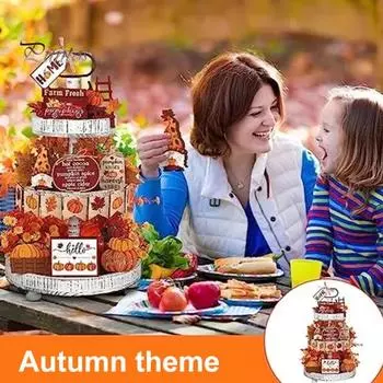 Осенний многоярусный декоративный набор для подносов, деревянная фигурка гнома в виде тыквы на День благодарения, кленовый лист, фермерский дом, осенний урожай, табличка на стол для осенних вечеринок, домашний декор A