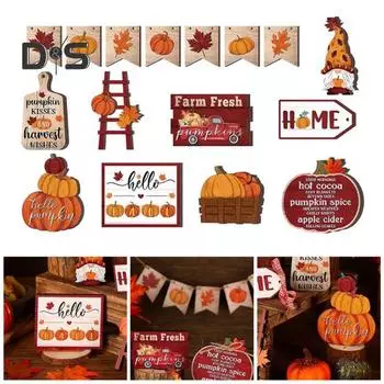 Осенний многоярусный декоративный набор для подносов, деревянная фигурка гнома в виде тыквы на День благодарения, кленовый лист, фермерский дом, осенний урожай, табличка на стол для осенних вечеринок, домашний декор A