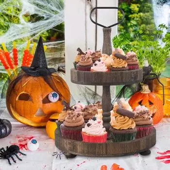 Осенний многоярусный поднос, двухъярусный деревянный многоярусный поднос, рождественский декор на Хэллоуин, многоярусный поднос для фермерского дома, съемный многоярусный поднос для сервировки