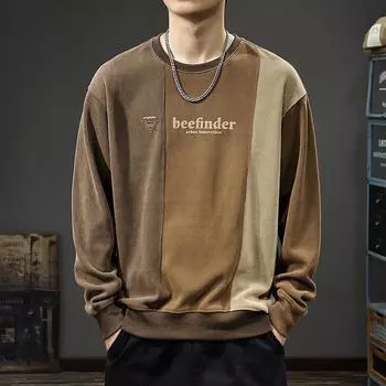 Осенний модный бренд, сочетающий контрастные цвета, мужской свитер, плотная полосатая бархатная вышивка, длинный рукав, американский свободный круглый вырез, пуловер M чёрный