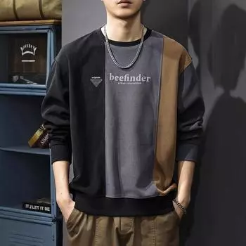 Осенний модный бренд, сочетающий контрастные цвета, мужской свитер, плотная полосатая бархатная вышивка, длинный рукав, американский свободный круглый вырез, пуловер M хаки