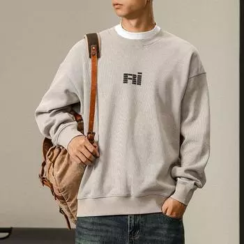 Осенний модный брендовый американский ретро тяжелый свитер с круглым вырезом, мужская свободная одежда большого размера, молодежный топ с длинным рукавом Tide M