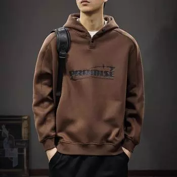 Осенний модный брендовый принтованный мужской свитер с капюшоном, свободный, большого размера, осенне-зимняя тяжелая американская повседневная куртка M темный кофе