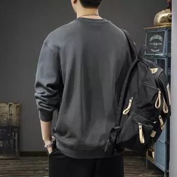 Осенний модный брендовый тяжелый вязаный свитер, мужской свободный большой размер, осенне-зимняя повседневная куртка с круглым вырезом и длинными рукавами Tide M чёрный