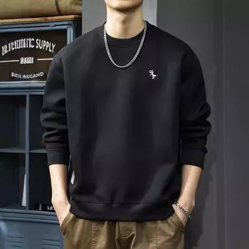 Осенний модный брендовый вышитый мужской свитер с круглым вырезом, американский простой свободный повседневный топ большого размера M фиолетовый