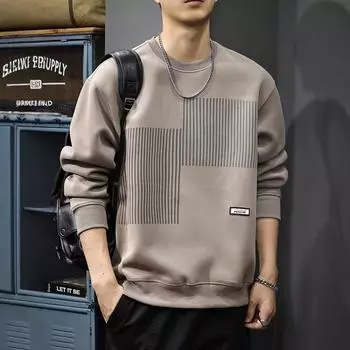 Осенний модный фирменный дизайн Sense Полосатый тяжелый мужской свитер в американском стиле с круглым вырезом и свободной внутренней отделкой M хаки