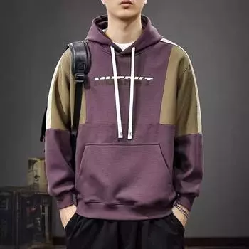 Осенний модный фирменный дизайн Sense Splicing контрастного цвета с длинными рукавами свитер мужской тяжелый свободный большой размер с капюшоном американская спортивная куртка M фиолетовый