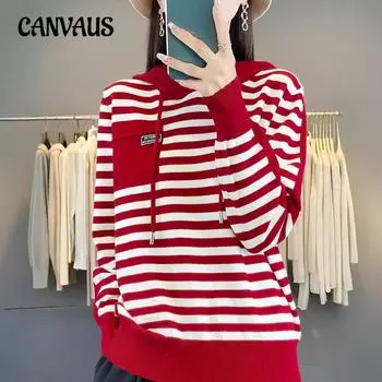 Осенний модный свитер с капюшоном, женский полосатый повседневный вязаный топ с капюшоном в стиле колор-блок M кофейный