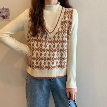 Осенний модный женский винтажный клетчатый свитер, жилеты, женские топы на бретелях, вязаный укороченный топ, женский вязаный жилет без рукавов, жилет One Size чёрный