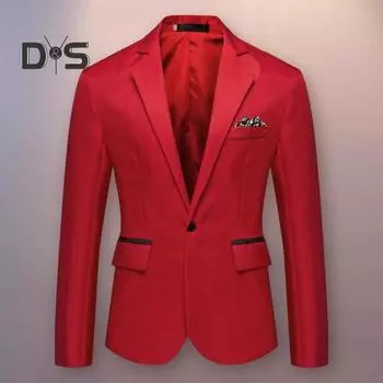 Осенний мужской костюм Slim Fit, пальто с лацканами и карманами с длинными рукавами, деловой пиджак для свадебной вечеринки, черный, белый цвет, пиджак с вышивкой 3XL красный