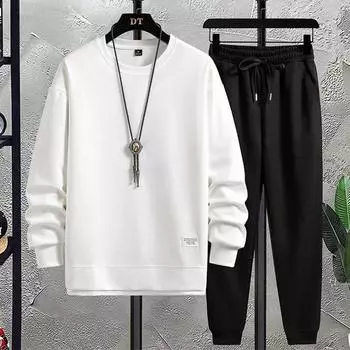 Осенний мужской круглый вырез новый вафельный костюм повседневный красивый спортивный комплект из двух предметов с длинными рукавами модный бренд M