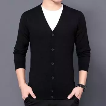 Осенний мужской повседневный простой однотонный вязаный кардиган S светло-серый