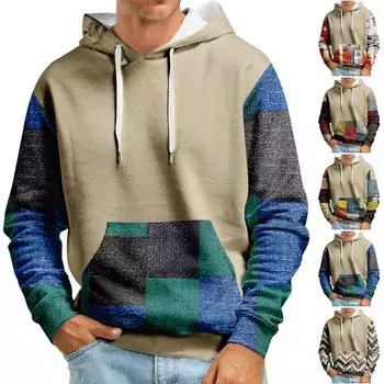 Осенний мужской свитер с большим капюшоном и цифровым принтом, новый большой базовый свитер L