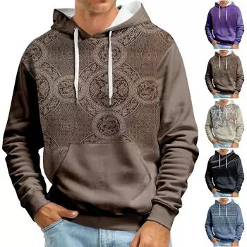 Осенний мужской свитер с большим капюшоном и цифровым принтом, новый большой базовый свитер L чёрный