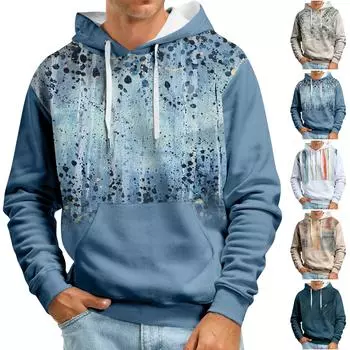 Осенний мужской свитер с большим капюшоном и цифровым принтом, новый большой базовый свитер L бежевый