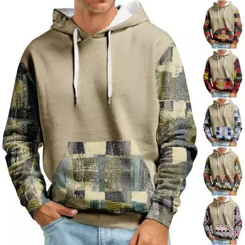 Осенний мужской свитер с большим капюшоном и цифровым принтом, новый большой базовый свитер XXL синий