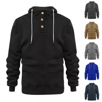 Осенний мужской свитер с большим капюшоном и цифровым принтом, новый большой базовый свитер L чёрный