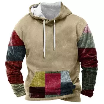 Осенний мужской свитер с большим капюшоном и цифровым принтом, новый большой базовый свитер M оранжевый