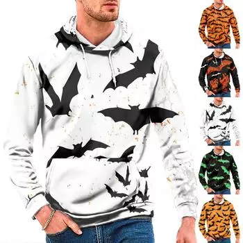 Осенний мужской свитер с цифровым принтом и большим капюшоном на Хэллоуин, новый большой базовый свитер XXXXL чёрный