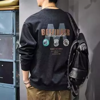 Осенний мужской свитер с принтом тай-дай, толстый свободный, большого размера, весна-осень, американский ретро-пуловер M серый