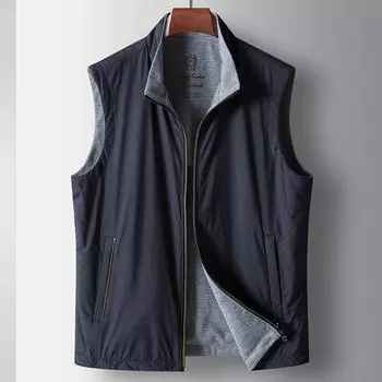 Осенний мужской трикотажный жилет высокого класса с воротником-стойкой 2024 года — повседневная, легкая верхняя одежда X-Large