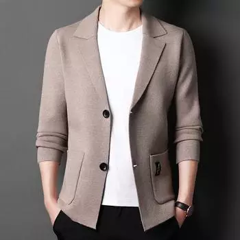 Осенний мужской вязаный свитер кардиган куртка с длинными рукавами свободный модный тренд, мужская одежда свитер весны и осени M серый