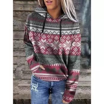 осенний национальный стиль 3D печать длинный рукав женская толстовка с капюшоном уличная одежда женская толстовка с капюшоном пуловер женская одежда больших размеров S