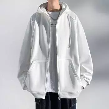 Осенний новый кардиган с капюшоном, толстовка с капюшоном, мужская, гонконгская, свободная, повседневная, однотонная, с открытыми плечами, спортивная, топ прилив S