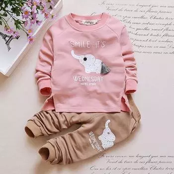 Осенний новый костюм маленького слона, детский комплект из двух предметов с длинными рукавами и героями мультфильмов 9-12m жёлтый