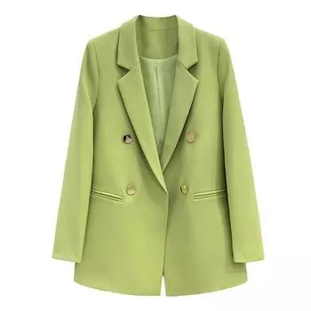 Осенний новый костюм, пальто, женские свободные модные костюмы для отдыха, темпераментные костюмы, зеленое, белое, черное пальто S зелёный