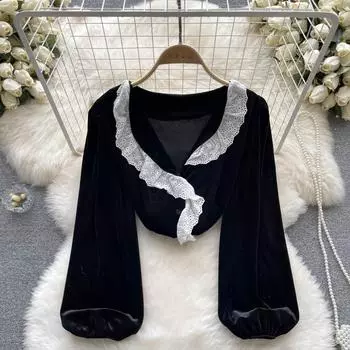 Осенний новый кружевной вязаный кардиган с v-образным вырезом, дизайнерская ниша, милая и элегантная темпераментная блузка