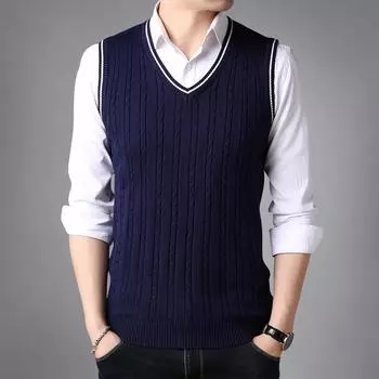 Осенний новый молодежный мужской свитер без рукавов с V-образным вырезом и цветочным узором, теплый вязаный топ M серый