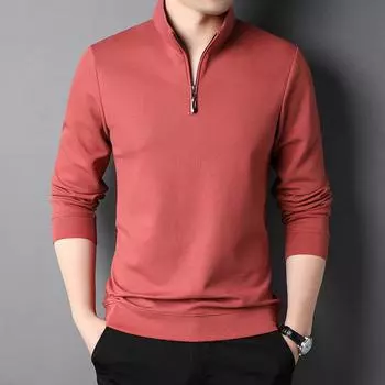 Осенний новый мужской свитер, простая повседневная свободная рубашка с воротником-стойкой и застежкой-молнией, однотонная рубашка с длинным рукавом для мужчин M