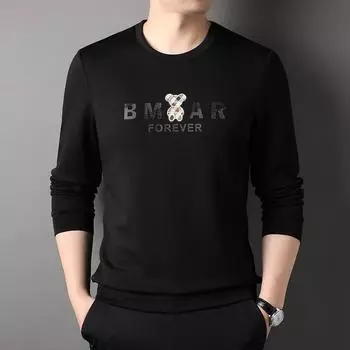 Осенний новый мужской свитер с круглым вырезом, модная повседневная мужская одежда, топы, футболка с длинным рукавом, мужская M