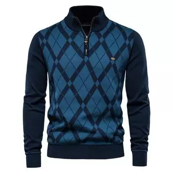 Осенний новый мужской свитер с полумолнией и длинными рукавами, повседневный, модный мужской вязаный свитер M