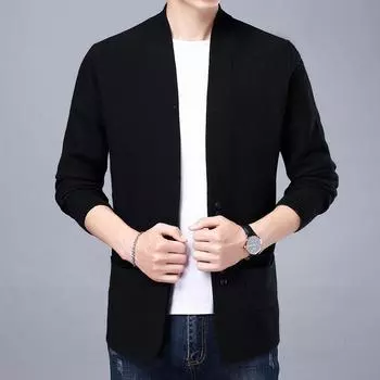 Осенний новый мужской вязаный кардиган, модная и простая повседневная куртка с длинными рукавами и карманами M