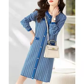 Осенний Новый Осенний Новый Стиль Стиль Стиль Дизайн Пригородный Стиль Трикотажное Платье S