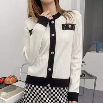 Осенний новый повседневный вязаный свитер с длинным рукавом для женщин, кардиган с длинным рукавом, свитера для женщин, зимняя мода, элегантные облегающие трикотажные кардиганы 24613 One Size чёрный