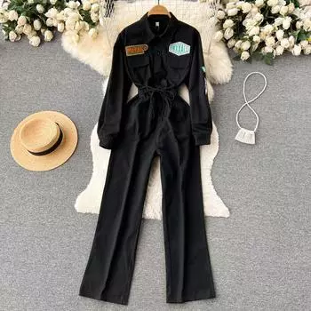 Осенний новый рабочий стиль, французский ретро-комбинезон с маркировкой и шнурком, узкий женский комбинезон на талии