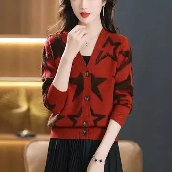 Осенний новый роскошный шерстяной кардиган, универсальная женская мода, верхняя одежда в иностранном стиле, короткий топ с v-образным вырезом, закрывающий плоть One Size хаки