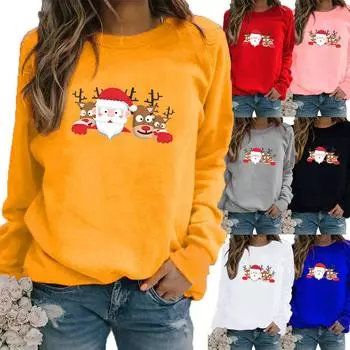 Осенний новый свитер, осенне-зимний женский свитер с рождественской тематикой и принтом, повседневный свитер с круглым вырезом и длинными рукавами, топ больших размеров XS белый