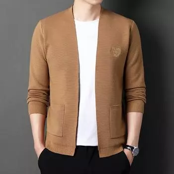 Осенний новый свитер с длинными рукавами, кардиган для молодых мужчин, однотонный повседневный свободный тонкий свитер, куртка, мужская одежда M