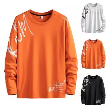 Осенний новый свитер с круглым воротником и принтом, свободный пуловер с буквами, мужская одежда L чёрный