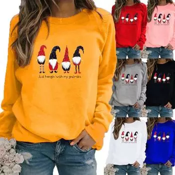 Осенний новый свитер, зимние женские топы с принтом, футболка, женская повседневная толстовка с круглым вырезом и длинными рукавами, блузка больших размеров