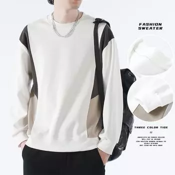 Осенний новый тренд японский контрастный цвет с круглым вырезом свободная толстовка с капюшоном мужской хлопковый спортивный повседневный топ с длинным рукавом M
