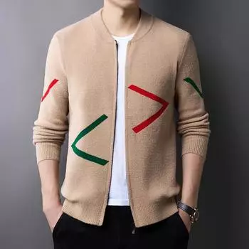 Осенний новый тренд, вязаный свитер, мужской кардиган с длинными рукавами и v-образным вырезом, пальто, мужской корейский стиль M жёлтый